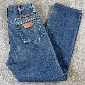 Vintage Wrangler‎ Jeans USA Made 13x34 High Rise Straight Leg Blue Denim